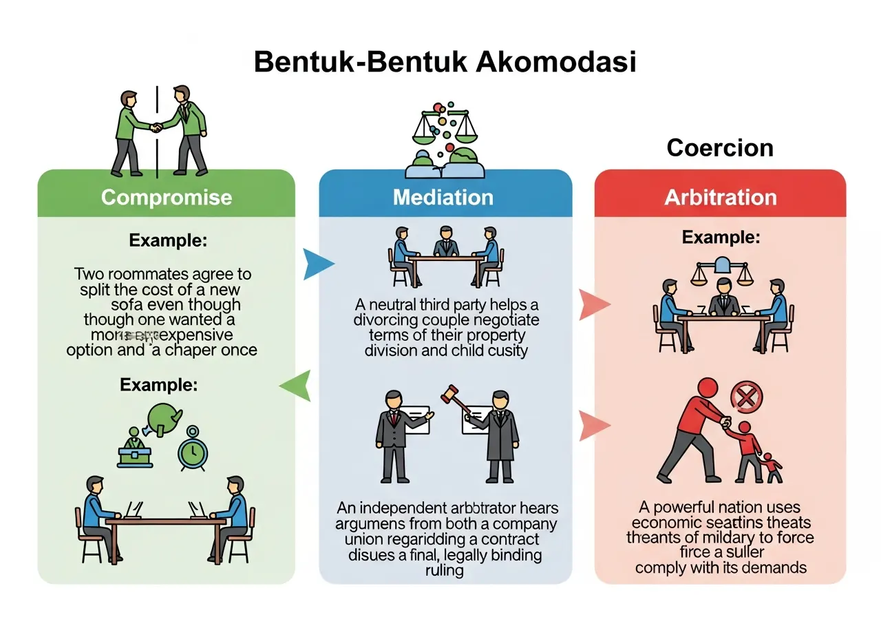 Bentuk-Bentuk Akomodasi: Kompromi, Mediasi, Arbitrase, dan Koersi Lengkap dengan Contohnya (ft.istimewa)