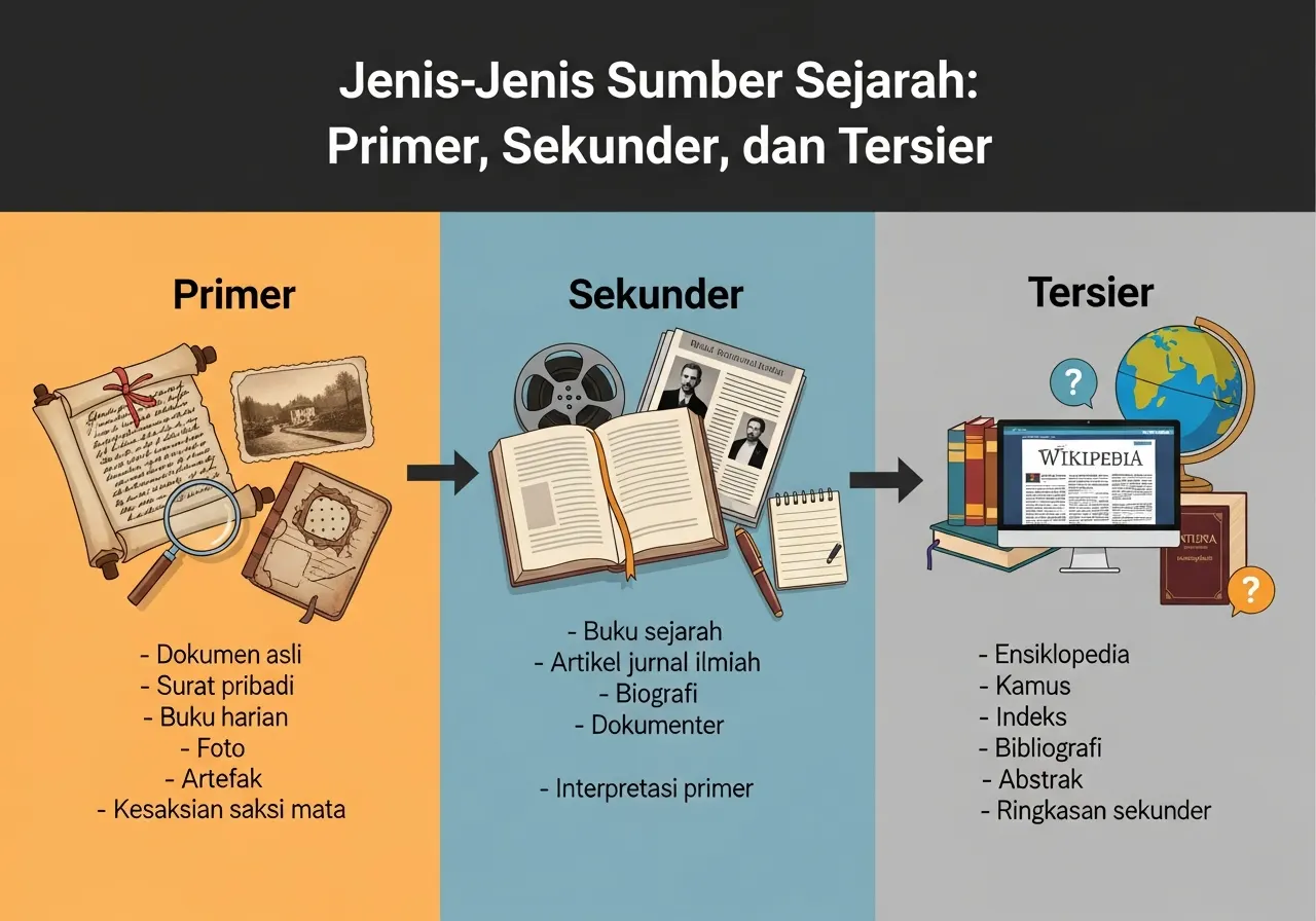 Jenis-Jenis Sumber Sejarah: Primer, Sekunder, dan Tersier (ft.istimewa)