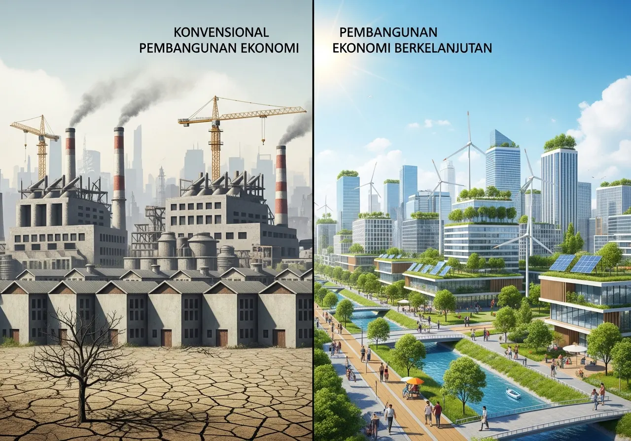 Perbedaan Pembangunan Ekonomi Berkelanjutan dan Pembangunan Ekonomi Konvensional (ft.istimewa)