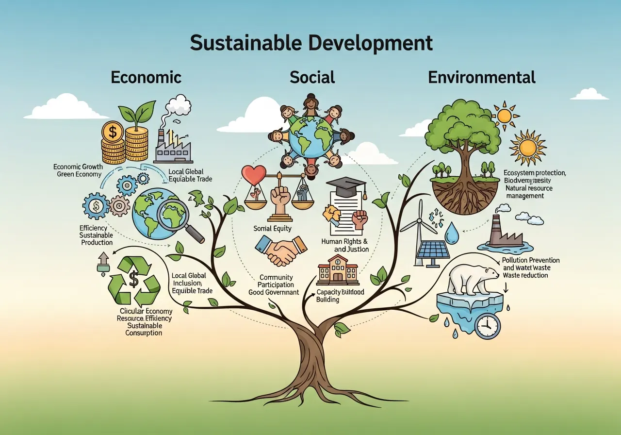 Karakteristik Pembangunan Berkelanjutan dalam Bidang Ekonomi, Sosial, dan Lingkungan (ft.istimewa)