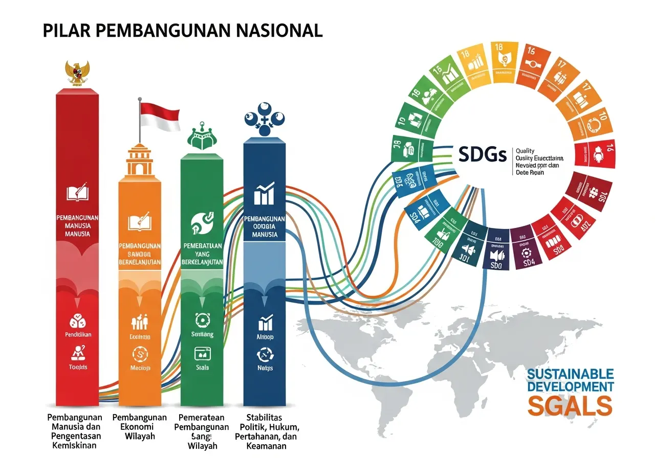 Hubungan Pilar Pembangunan Nasional Indonesia dengan Tujuan Pembangunan Berkelanjutan (SDGs) (ft.istimewa)