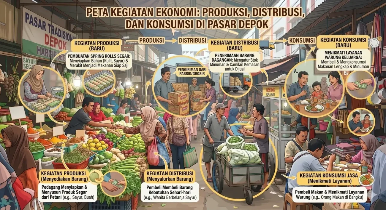 Contoh Kegiatan Produksi, Distribusi, dan Konsumsi (ft.istimewa)