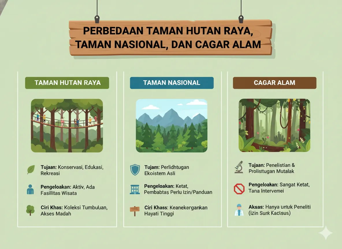 Perbedaan Taman Hutan Raya dengan Taman Nasional dan Cagar Alam (AiStudio)