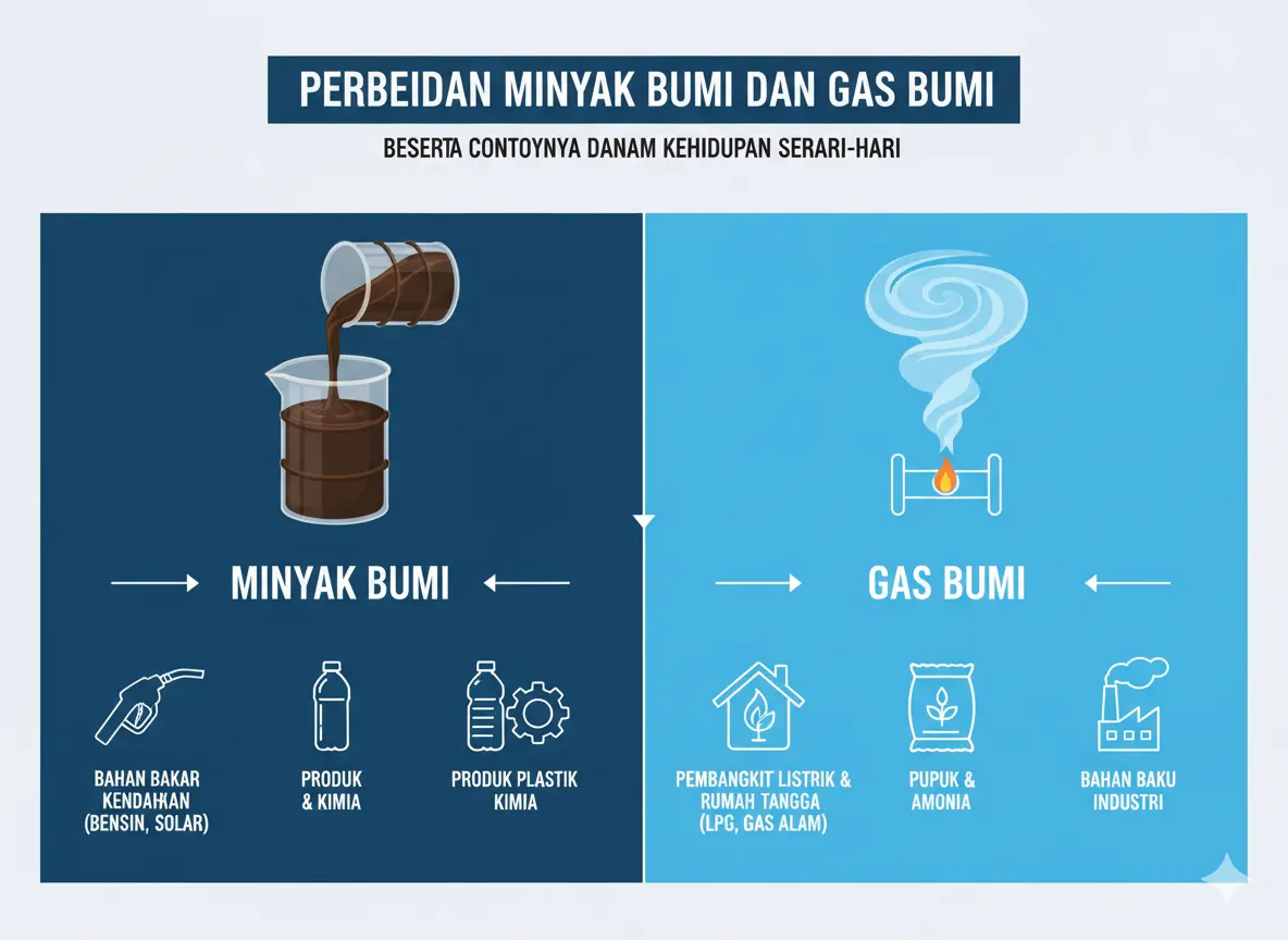 Perbedaan Minyak Bumi dan Gas Bumi Beserta Contohnya dalam Kehidupan (AiStudio)