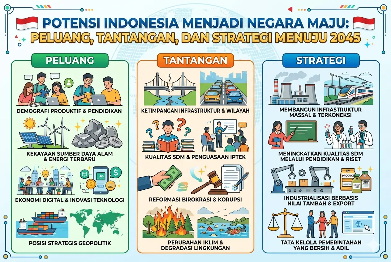 Potensi Indonesia Menjadi Negara Maju: Peluang, Tantangan, dan Strategi Menuju 2045 (AiStudio)