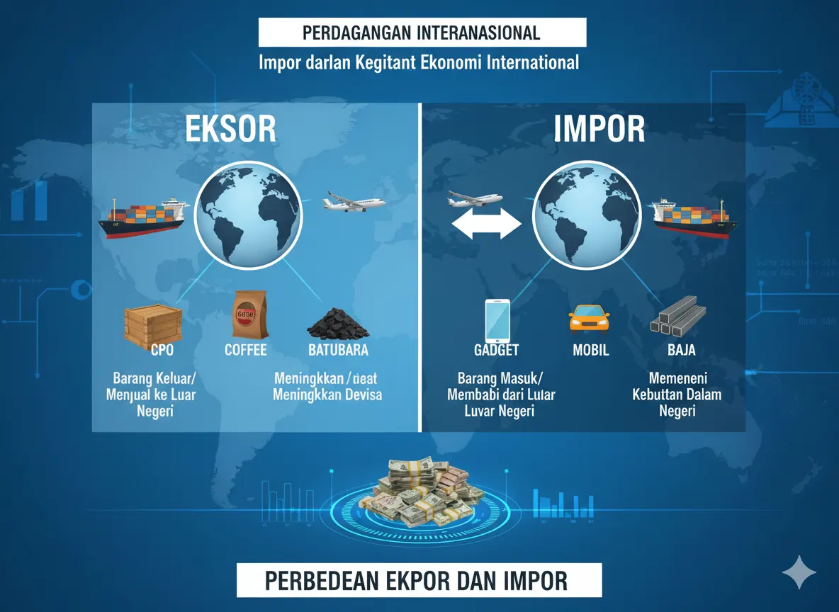 Perbedaan Ekspor dan Impor dalam Kegiatan Ekonomi Internasional (AiStudio)