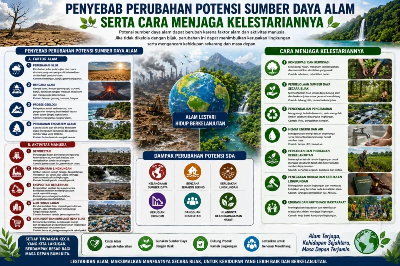 Penyebab Perubahan Potensi Sumber Daya Alam serta Cara Menjaga Kelestariannya