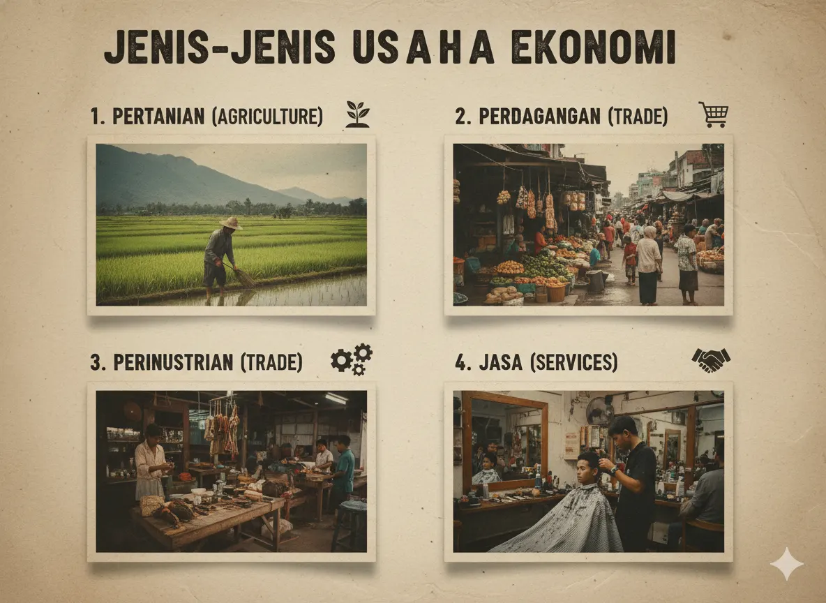 Jenis-Jenis Usaha Ekonomi di Lingkungan Sekitar Beserta Contohnya (AiStudio)