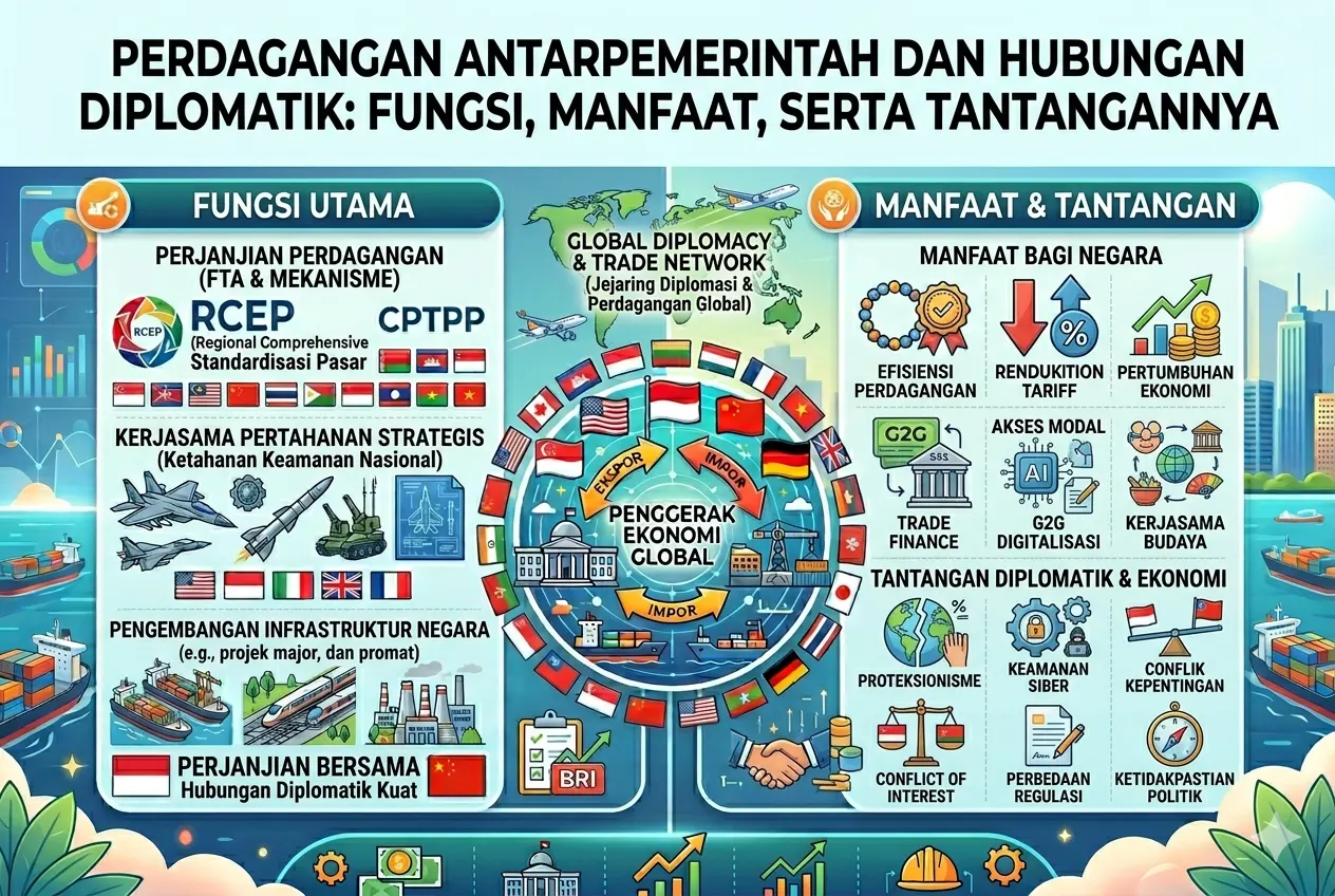 Perdagangan Antarpemerintah dan Hubungan Diplomatik: Fungsi, Manfaat, serta Tantangannya (AiStudio)