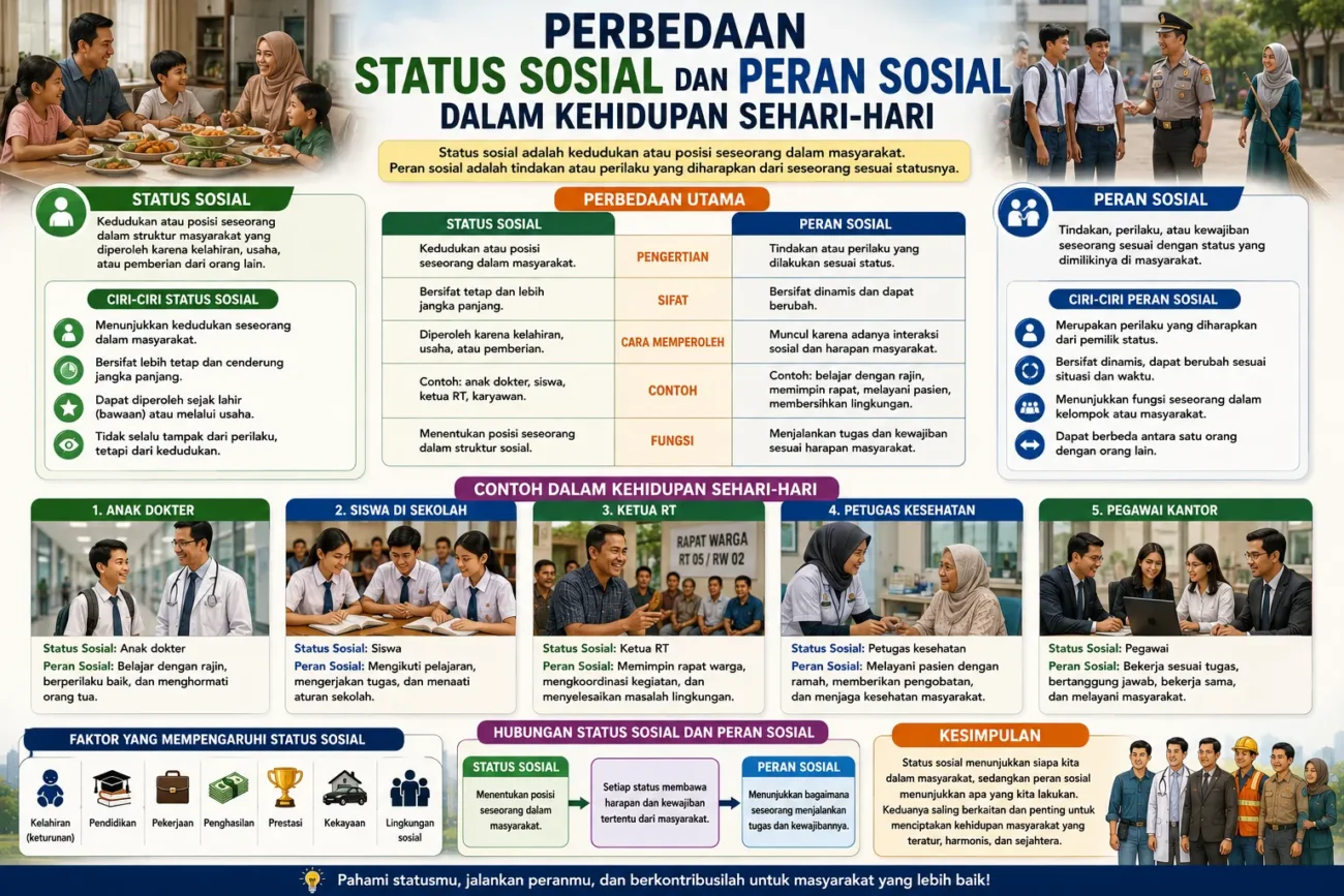 Perbedaan Status Sosial dan Peran Sosial dalam Kehidupan Sehari-hari (AiStudio)