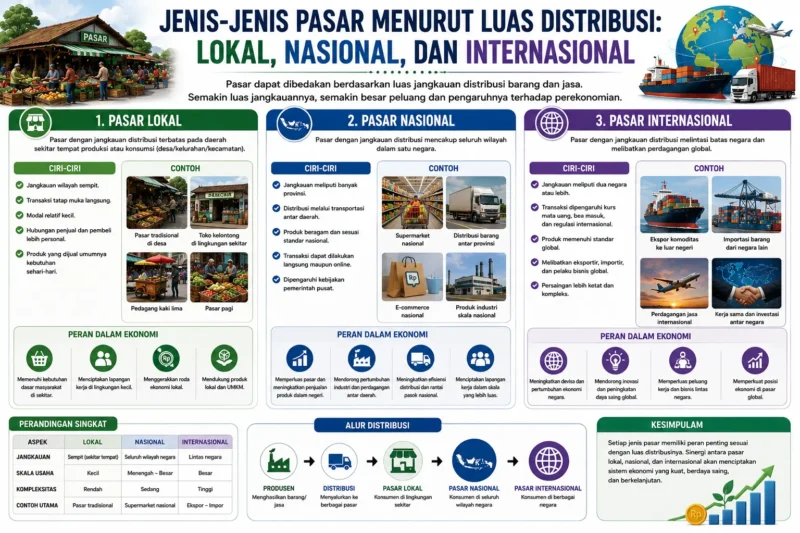 Jenis-Jenis Pasar Menurut Luas Distribusi: Lokal, Nasional, dan Internasional