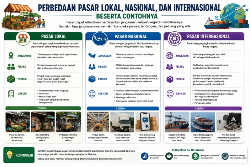 Perbedaan Pasar Lokal, Nasional, dan Internasional Beserta Contohnya
