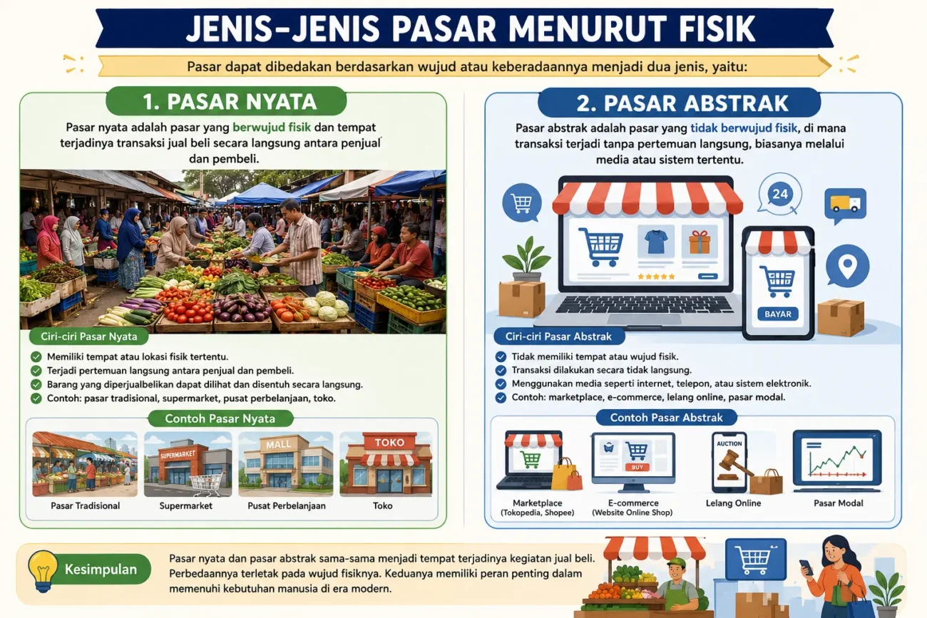 Jenis-Jenis Pasar Menurut Fisik: Pasar Nyata dan Pasar Abstrak (AiStudio)
