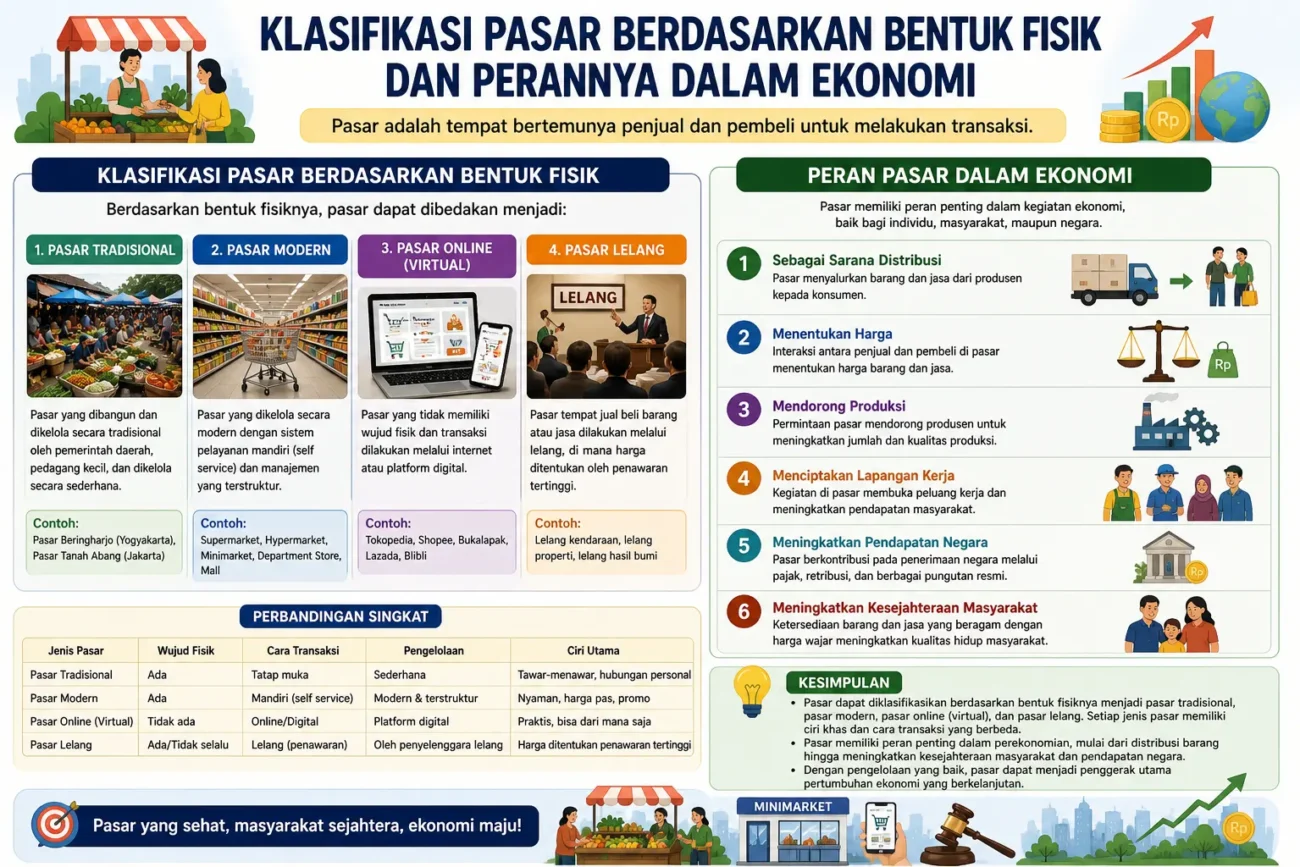 Klasifikasi Pasar Berdasarkan Bentuk Fisik dan Perannya dalam Ekonomi (AiStudio)