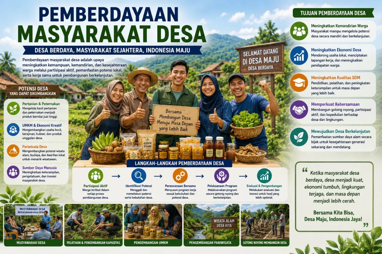 Pemberdayaan Masyarakat Desa: Pengertian, Tujuan, Manfaat, Strategi, dan Contohnya (AiStudio)