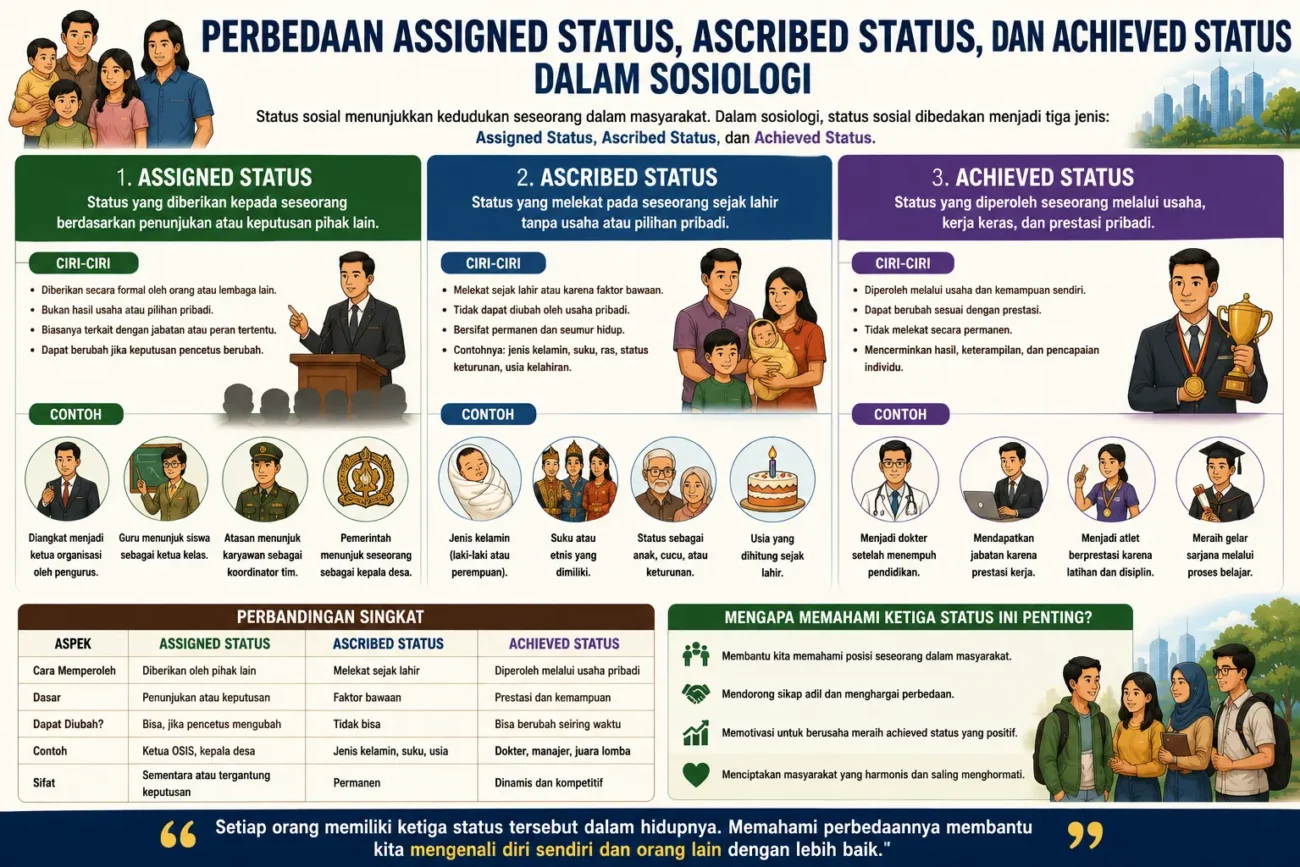 Perbedaan Assigned Status, Ascribed Status, dan Achieved Status dalam Sosiologi (AiStudio)