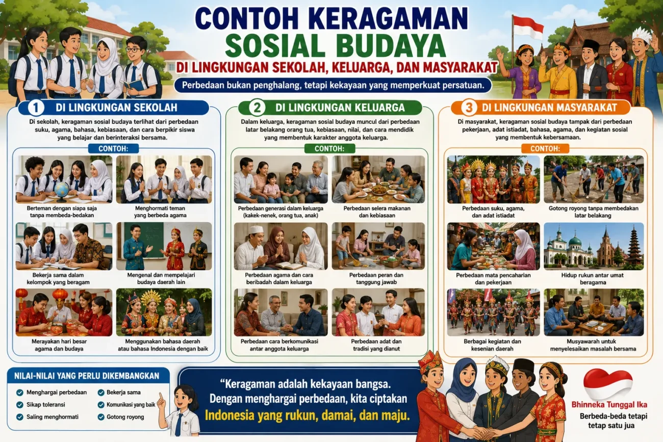 Contoh Keragaman Sosial Budaya di Lingkungan Sekolah, Keluarga, dan Masyarakat (AiStudio)
