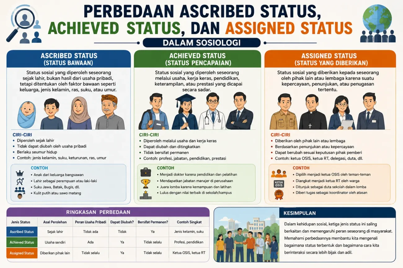 Perbedaan Ascribed Status, Achieved Status, dan Assigned Status dalam Sosiologi (AiStudio)