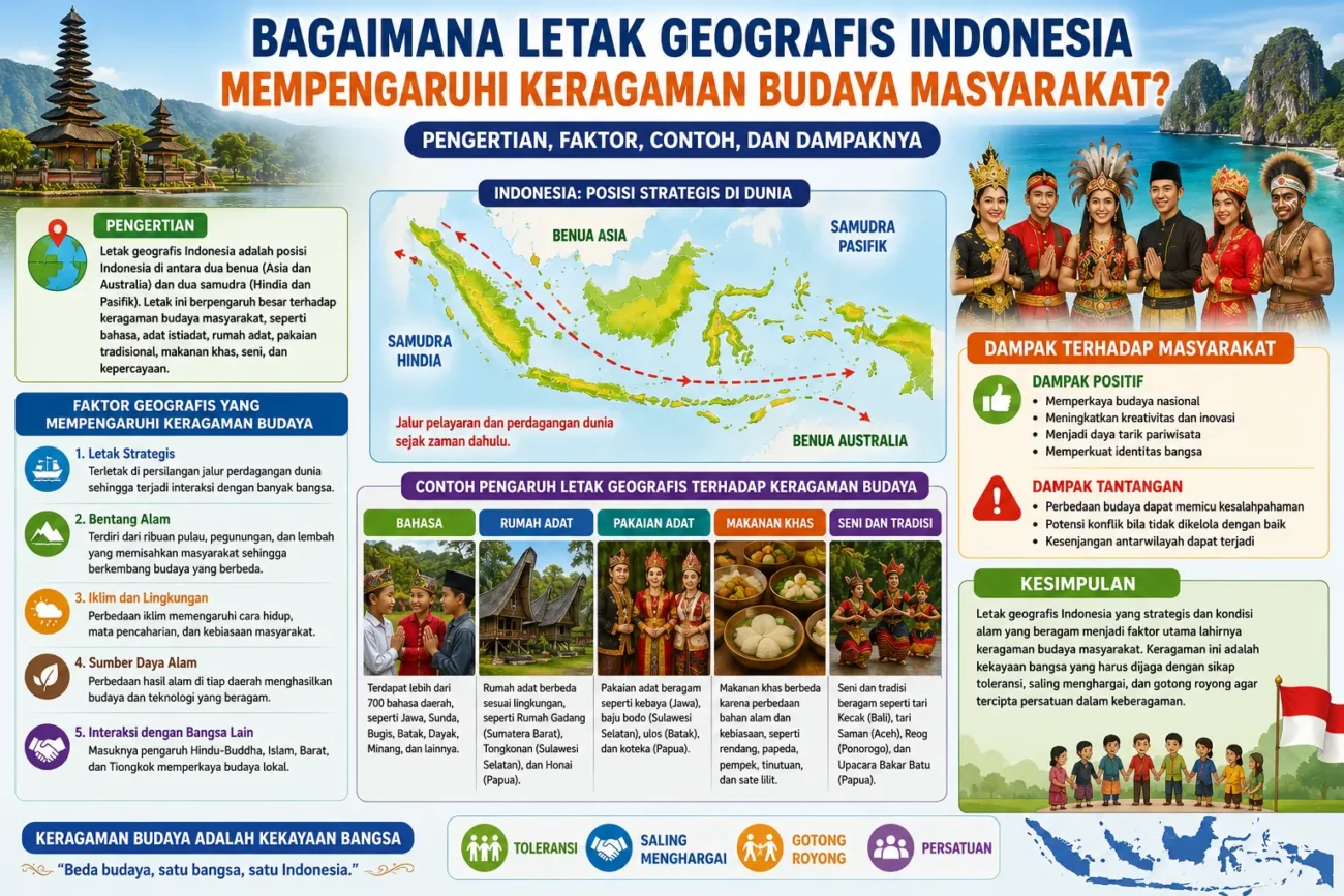 Bagaimana Letak Geografis Indonesia Mempengaruhi Keragaman Budaya Masyarakat? Pengertian, Faktor, Contoh, dan Dampaknya (AiStudio)