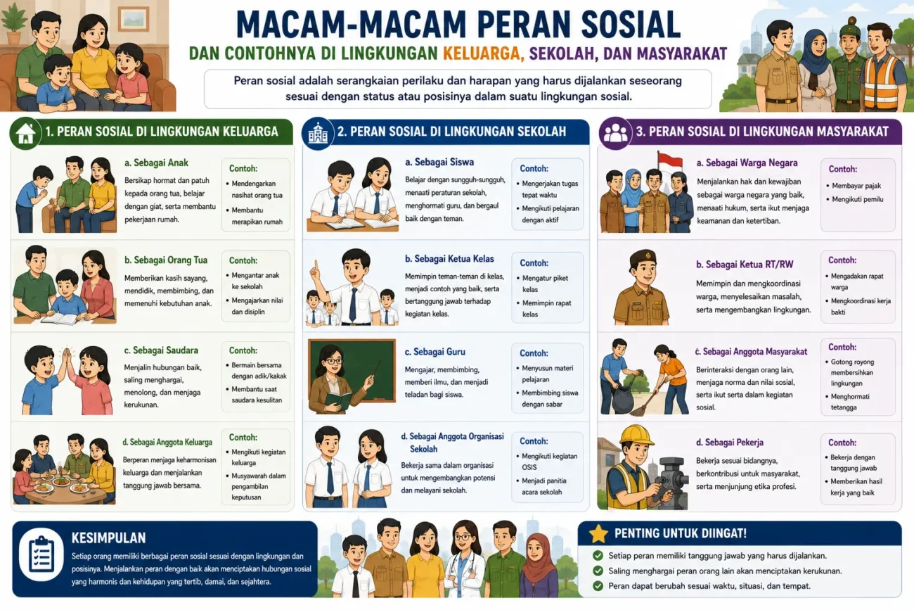 Macam-Macam Peran Sosial dan Contohnya di Lingkungan Keluarga, Sekolah, dan Masyarakat (AiStudio)