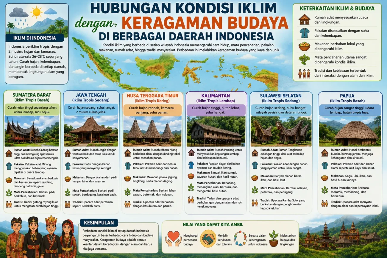 Hubungan Kondisi Iklim dengan Keragaman Budaya di Berbagai Daerah Indonesia (AiStudio)