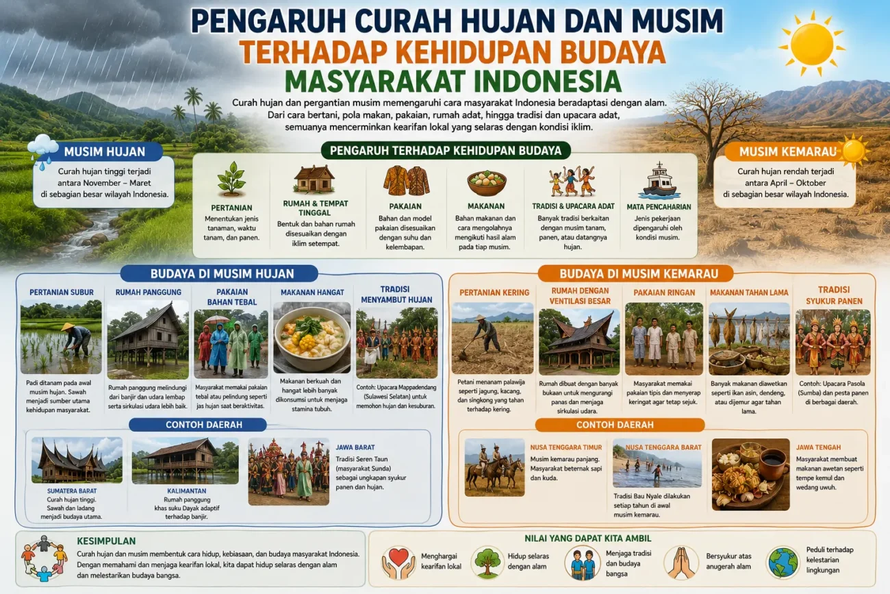 Pengaruh Curah Hujan dan Musim terhadap Kehidupan Budaya Masyarakat Indonesia (AiStudio)