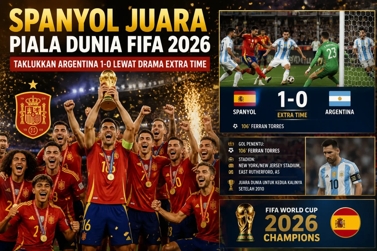 Spanyol Juara Piala Dunia FIFA 2026, Taklukkan Argentina 1-0 Lewat Drama Extra Time (AiStudio)