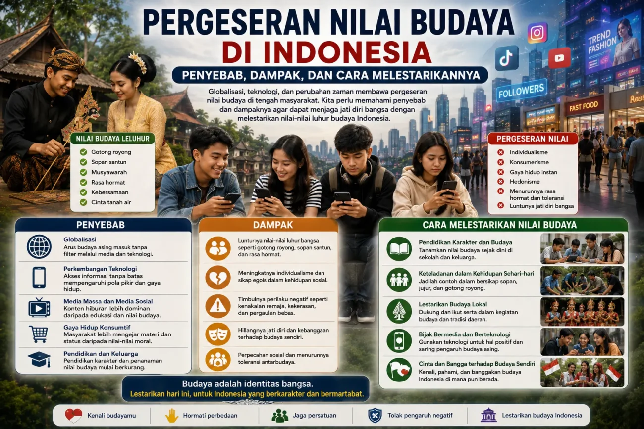 Pergeseran Nilai Budaya di Indonesia: Penyebab, Dampak, dan Cara Melestarikannya (AiStudio)