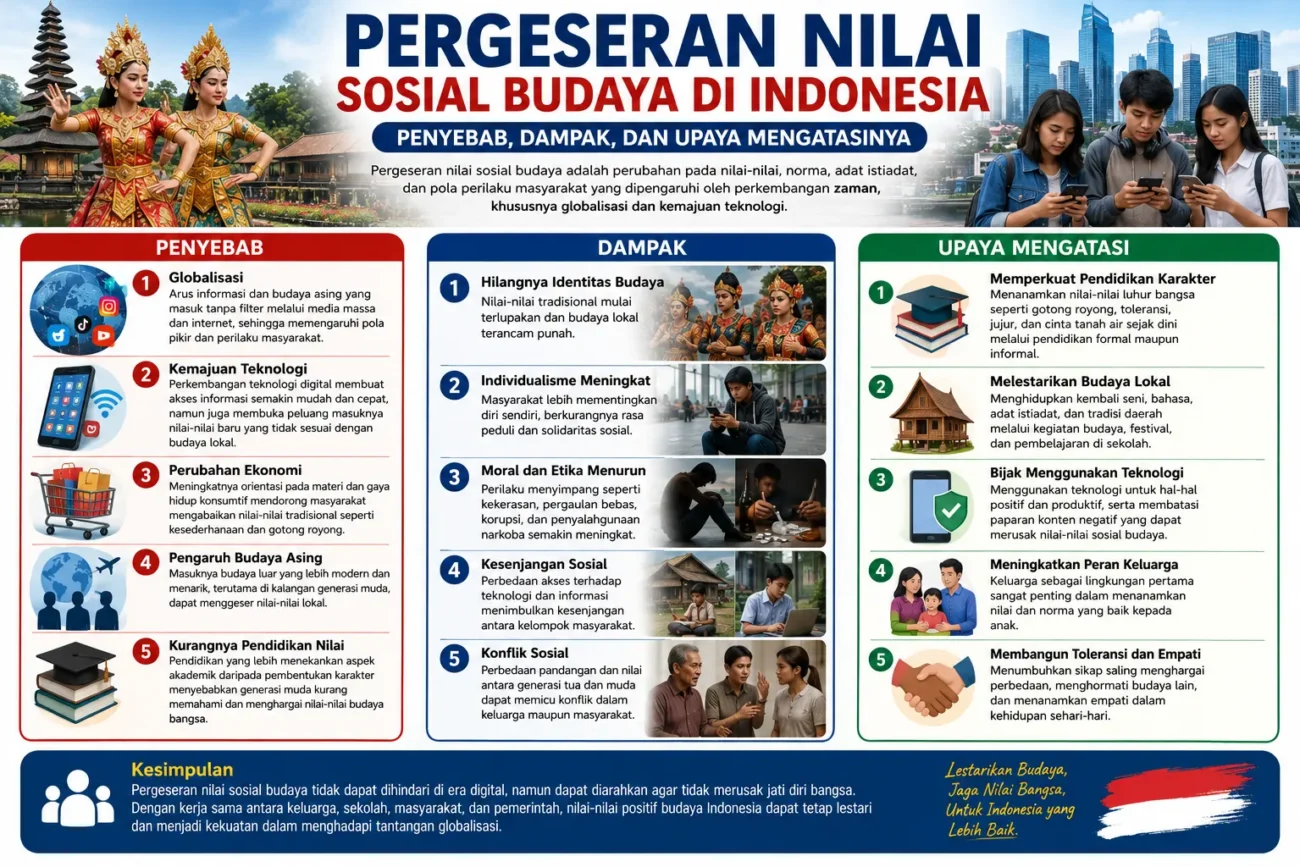 Pergeseran Nilai Sosial Budaya di Indonesia: Penyebab, Dampak, dan Upaya Mengatasinya (AiStudio)