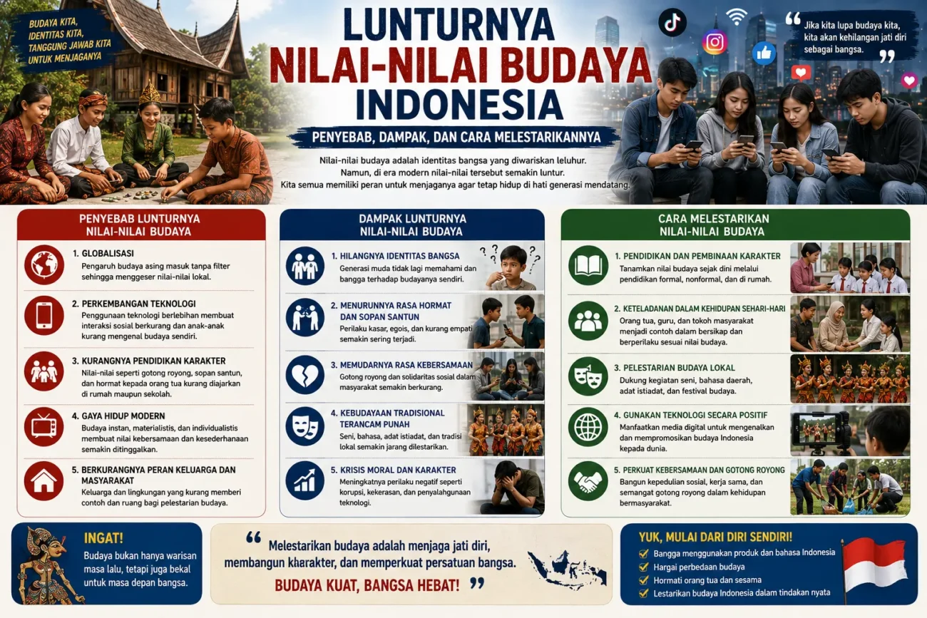 Lunturnya Nilai-Nilai Budaya Indonesia: Penyebab, Dampak, dan Cara Melestarikannya (AiStudio)