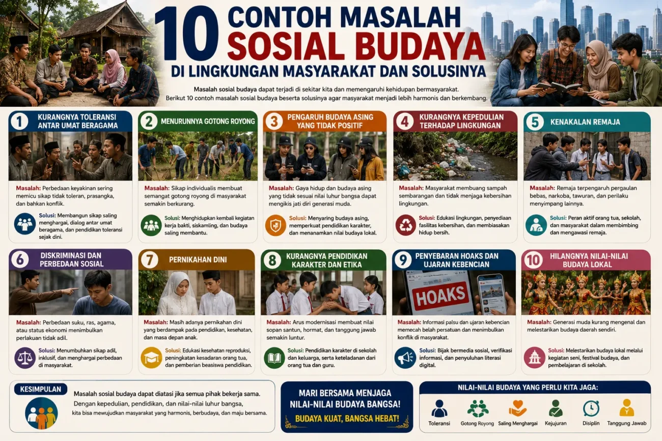 10 Contoh Masalah Sosial Budaya di Lingkungan Masyarakat dan Solusinya (AiStudio)