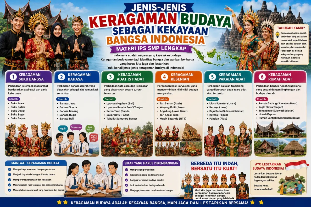 Jenis-Jenis Keragaman Budaya sebagai Kekayaan Bangsa Indonesia: Materi IPS SMP Lengkap (AiStudio)