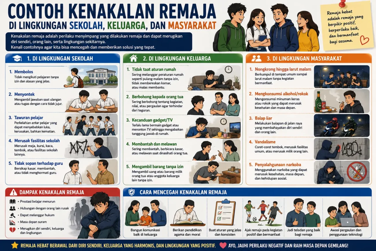 Contoh Kenakalan Remaja di Lingkungan Sekolah, Keluarga, dan Masyarakat (AiStudio)