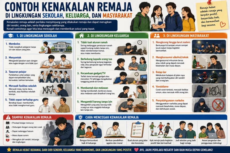 Contoh Kenakalan Remaja di Lingkungan Sekolah, Keluarga, dan Masyarakat