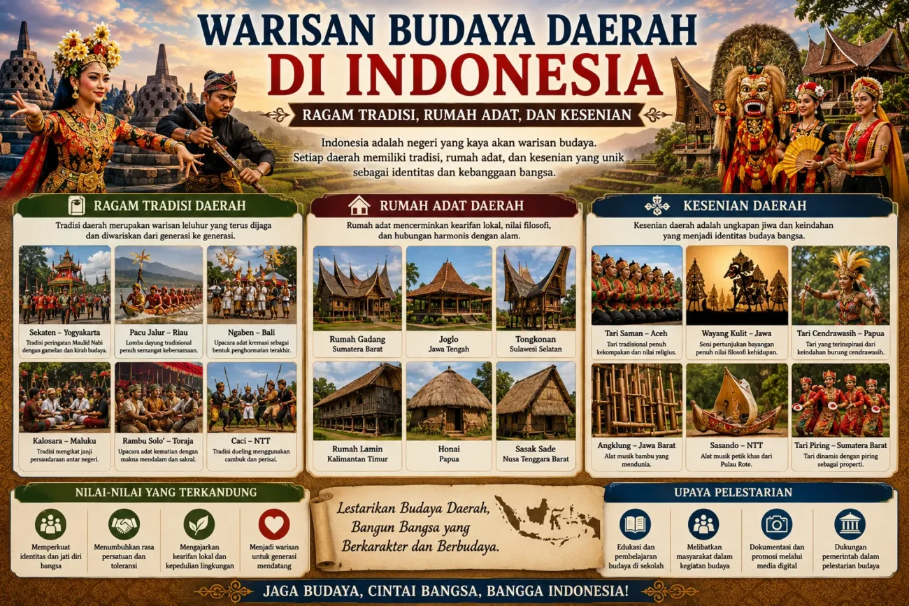 Warisan Budaya Daerah di Indonesia: Ragam Tradisi, Rumah Adat, dan Kesenian (AiStudio)