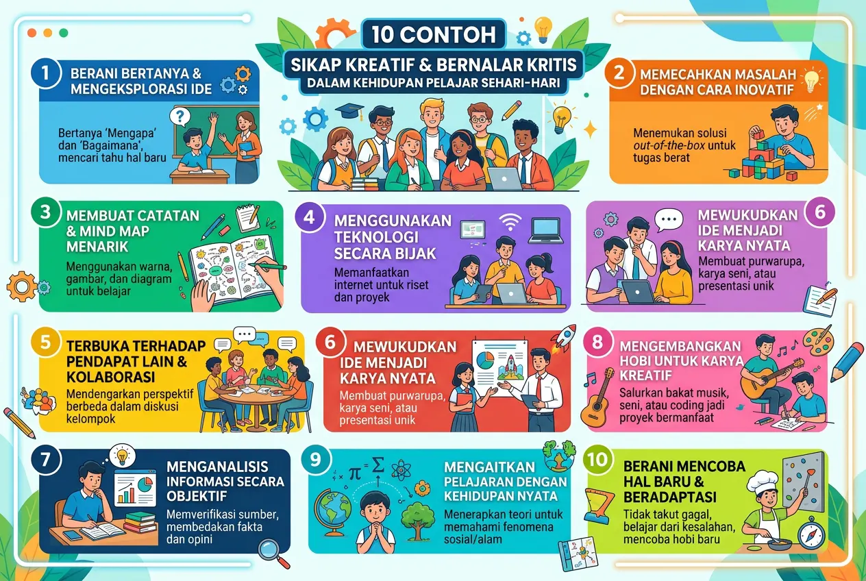10 Contoh Sikap Kreatif dan Bernalar Kritis dalam Kehidupan Pelajar Sehari-Hari (AiStudio)