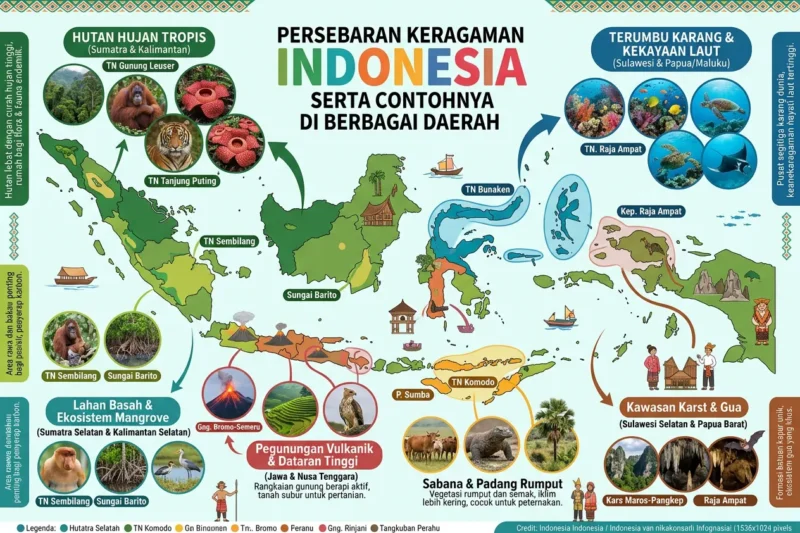 Persebaran Keragaman Alam Indonesia serta Contohnya di Berbagai Daerah