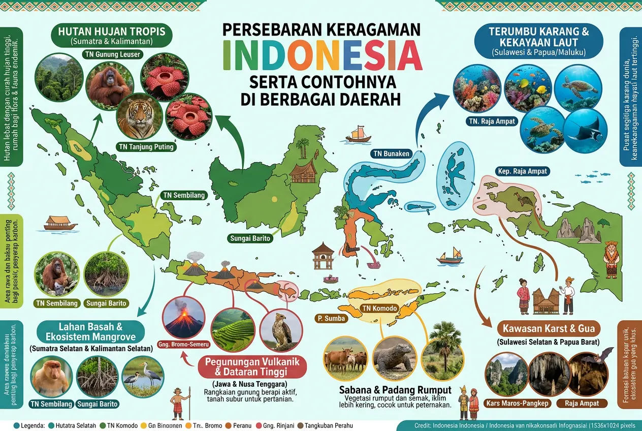 Persebaran Keragaman Alam Indonesia serta Contohnya di Berbagai Daerah (AiStudio)