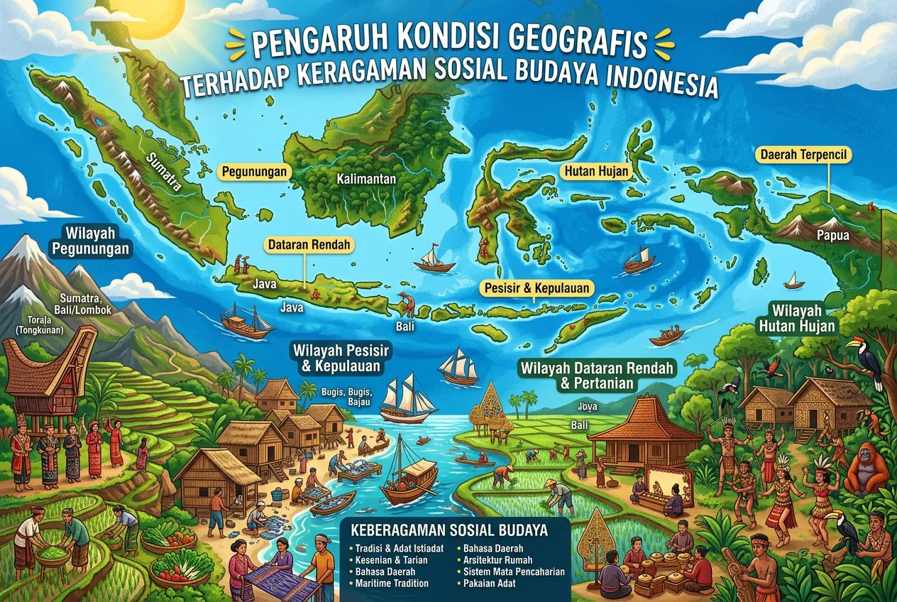 Pengaruh Kondisi Geografis terhadap Keragaman Sosial Budaya Indonesia (AiStudio)