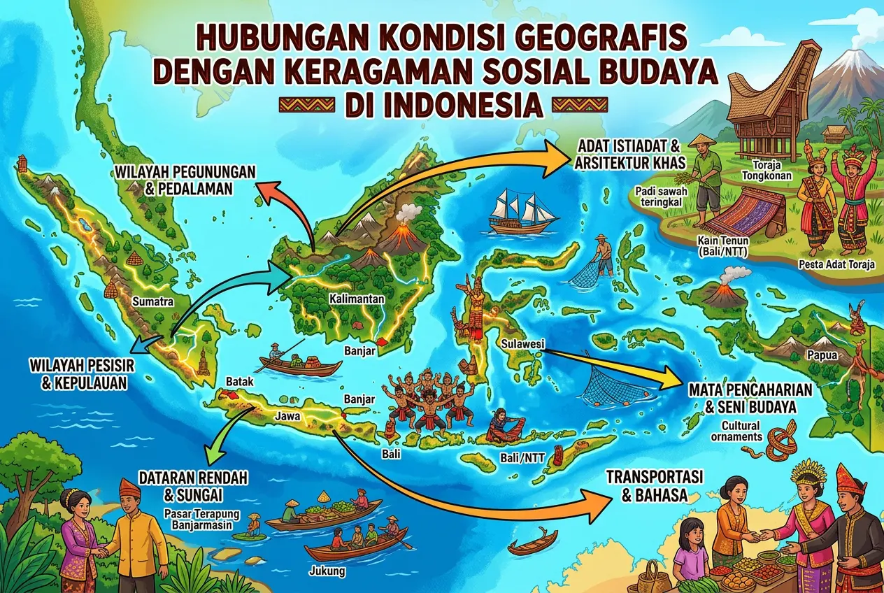 Hubungan Kondisi Geografis dengan Keragaman Sosial Budaya di Indonesia (AiStudio)