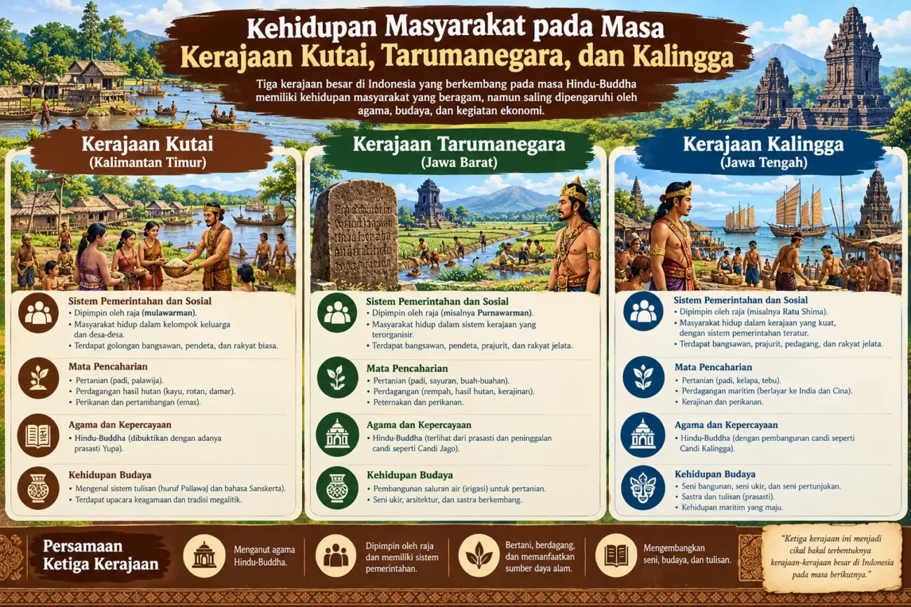 Kehidupan Masyarakat pada Masa Kerajaan Kutai, Tarumanegara, dan Kalingga (AiStudio)