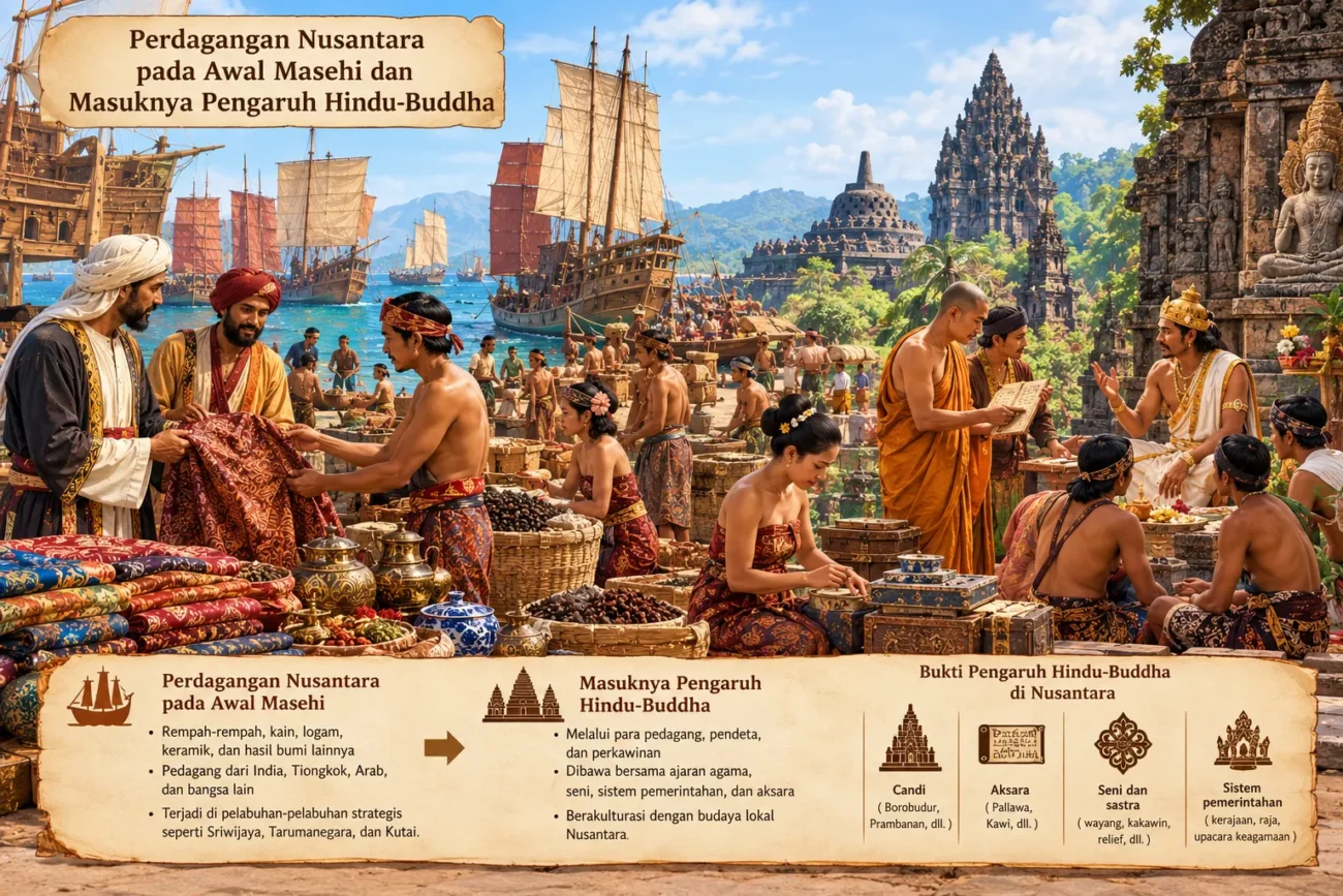 Perdagangan Nusantara pada Awal Masehi dan Masuknya Pengaruh Hindu-Buddha (AiStudio)
