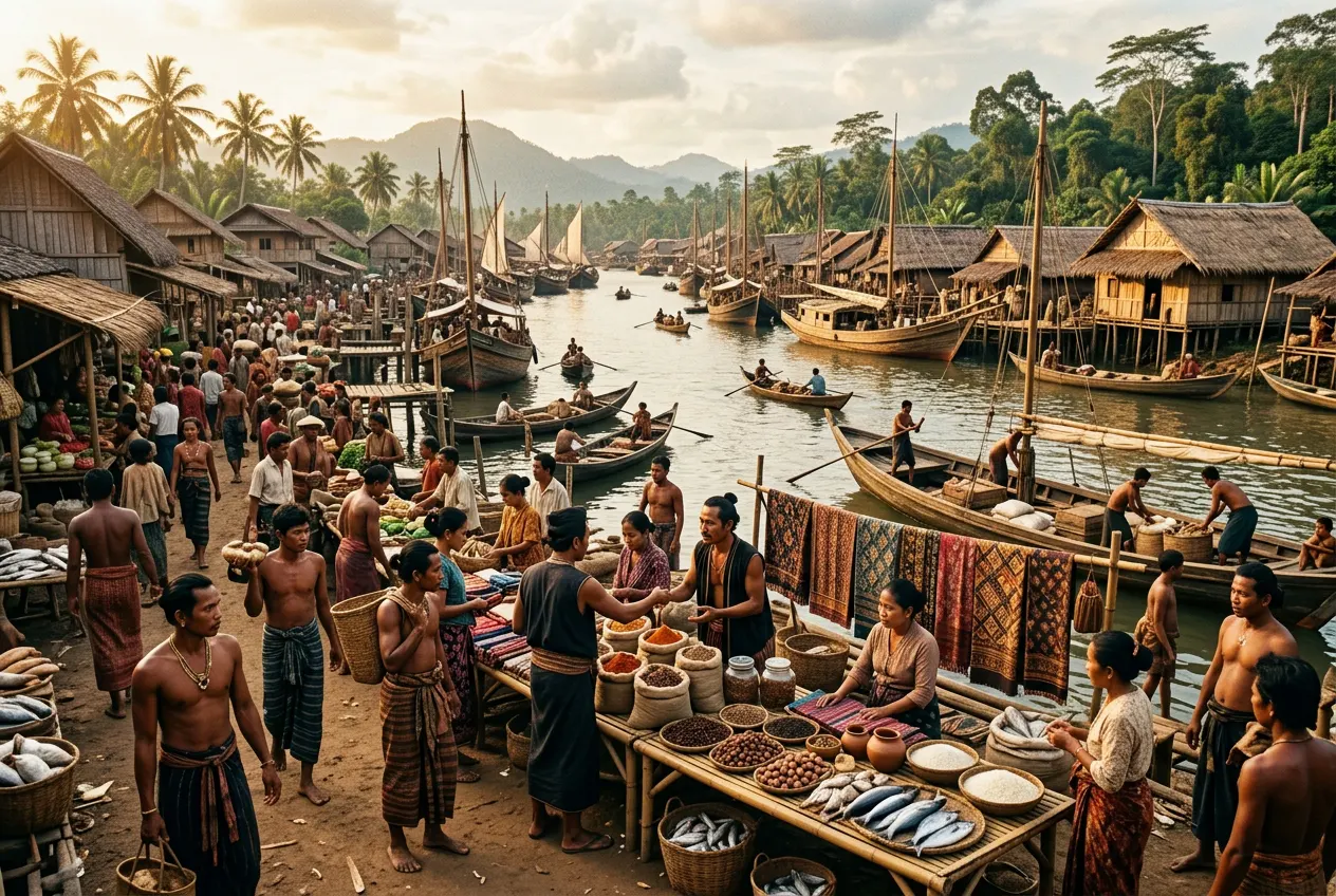 Kehidupan Ekonomi Masyarakat Nusantara melalui Perdagangan pada Awal Masehi (AiStudio)