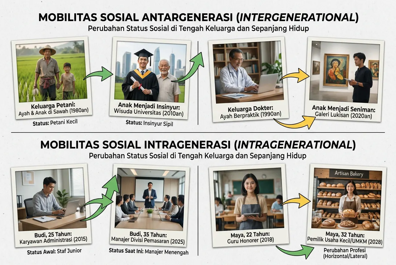 Contoh Mobilitas Sosial Antargenerasi dan Intragenerasi dalam Kehidupan Nyata (AiStudio)