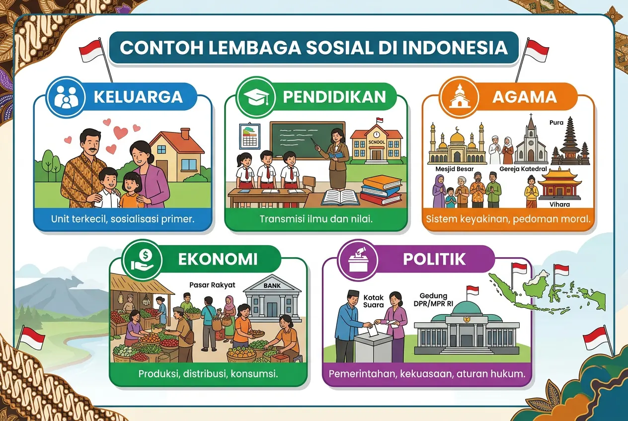 Contoh Lembaga Sosial di Indonesia: Keluarga, Pendidikan, Agama, Ekonomi, dan Politik (AiStudio)