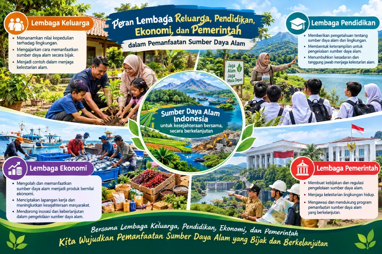 Peran Lembaga Keluarga, Pendidikan, Ekonomi, dan Pemerintah dalam Pemanfaatan Sumber Daya Alam (AiStudio)
