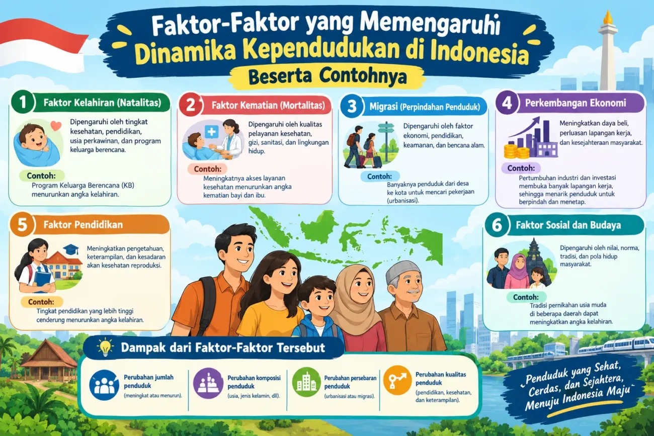 Faktor-Faktor yang Memengaruhi Dinamika Kependudukan di Indonesia Beserta Contohnya (AiStudio)