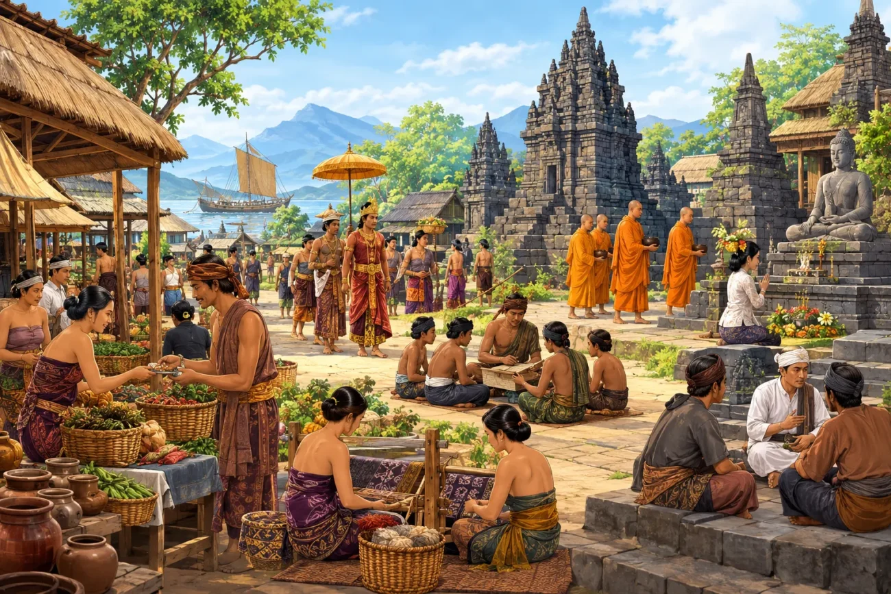 Kehidupan Sosial Masyarakat pada Masa Kerajaan Hindu-Buddha di Indonesia (AiStudio)