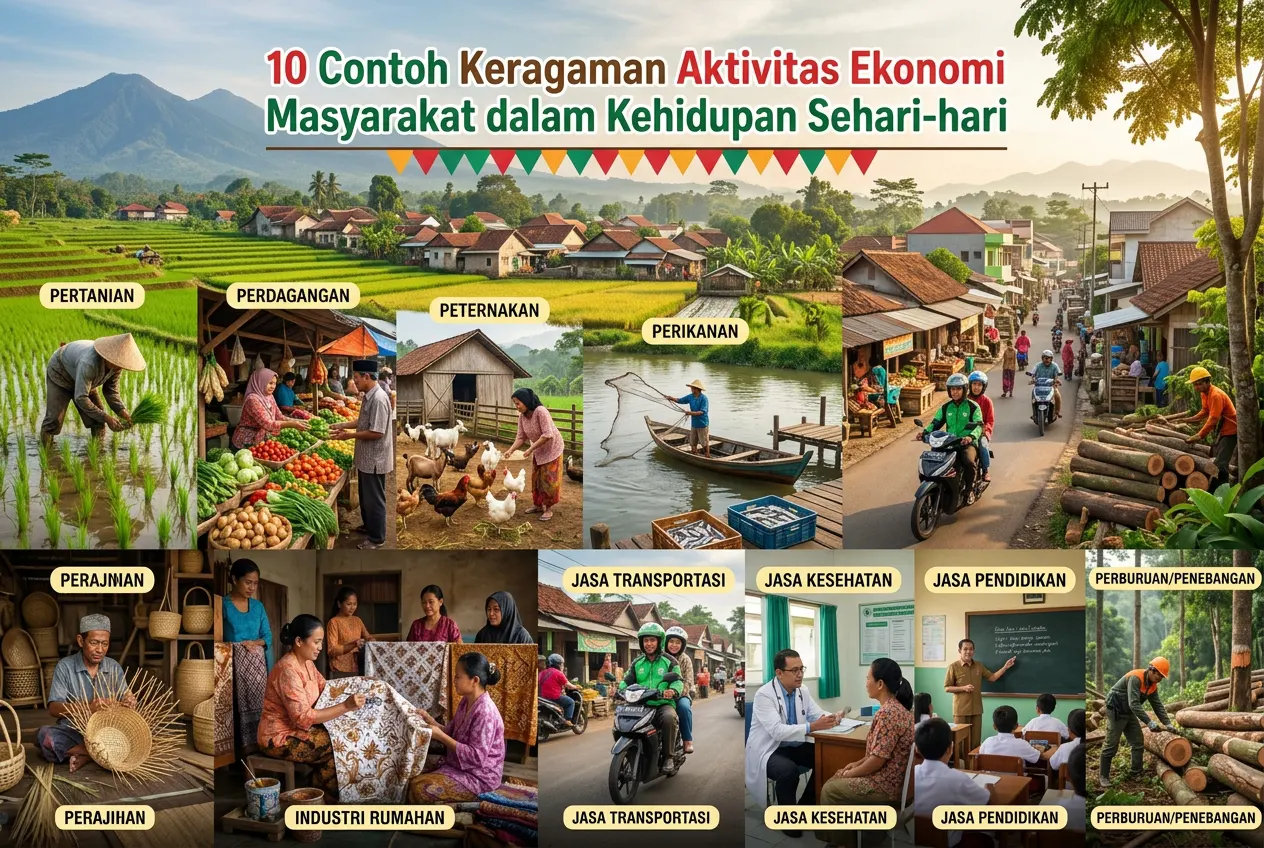 10 Contoh Keragaman Aktivitas Ekonomi Masyarakat dalam Kehidupan Sehari-hari (AiStudio)