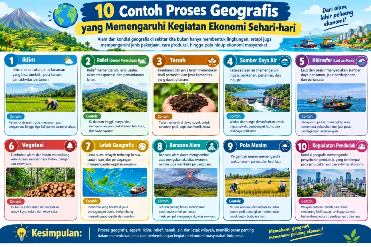 10 Contoh Proses Geografis yang Memengaruhi Kegiatan Ekonomi Sehari-hari (AiStudio)